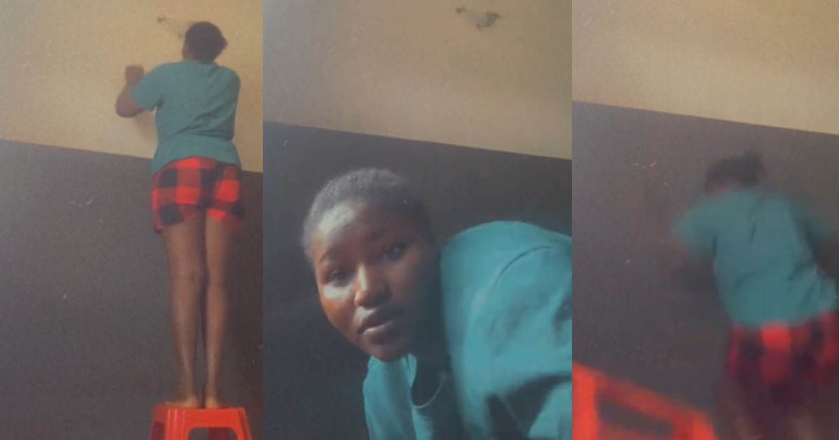 Woman tr!ps as she attempts to change a light bulb for social media content (WATCH)