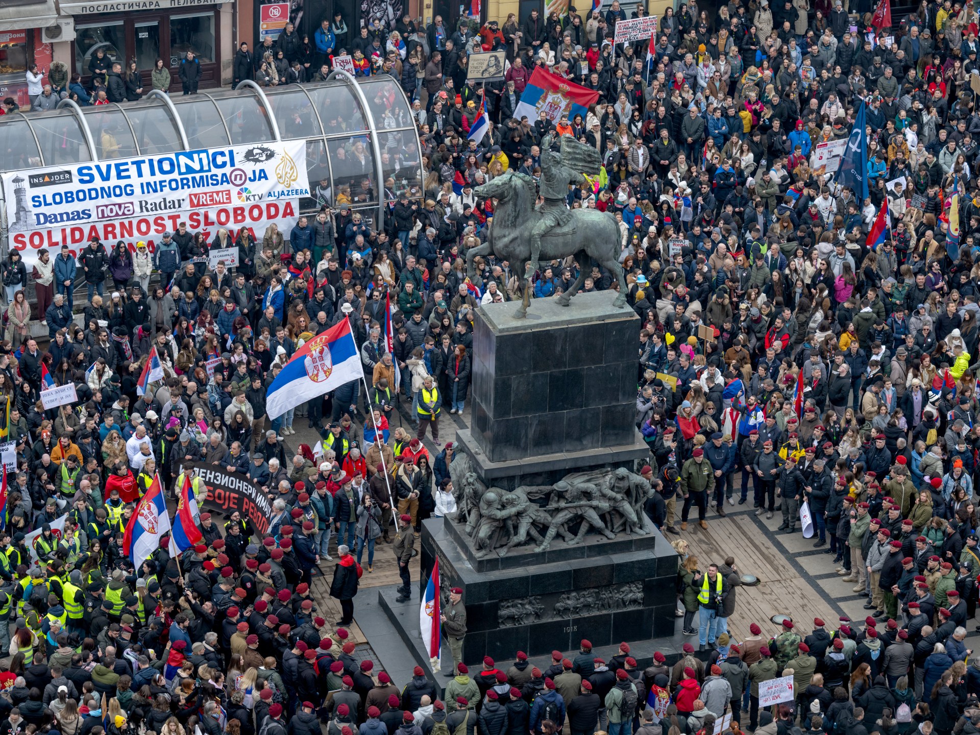 Thousands protest in Serbia to honour railway station disaster victims