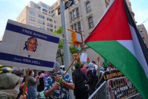 Pro-Palestine group protests outside Israeli real estate event in New York