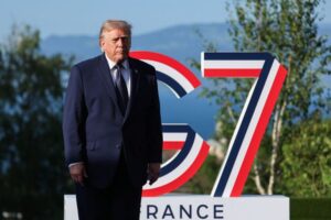 Trump touts Iran deal and Ukraine ambition as he arrives at G7